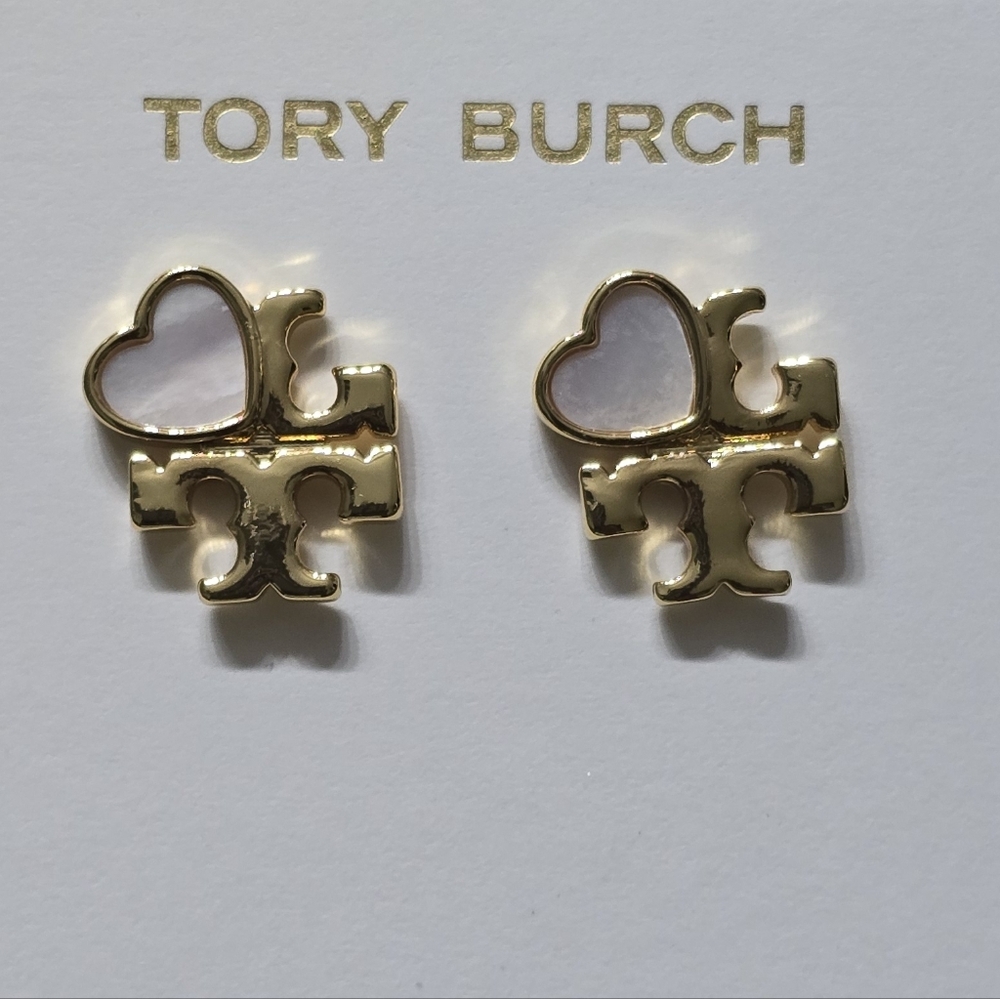 Tory Burch Gold Studs With Mother Of Pearl Hearts